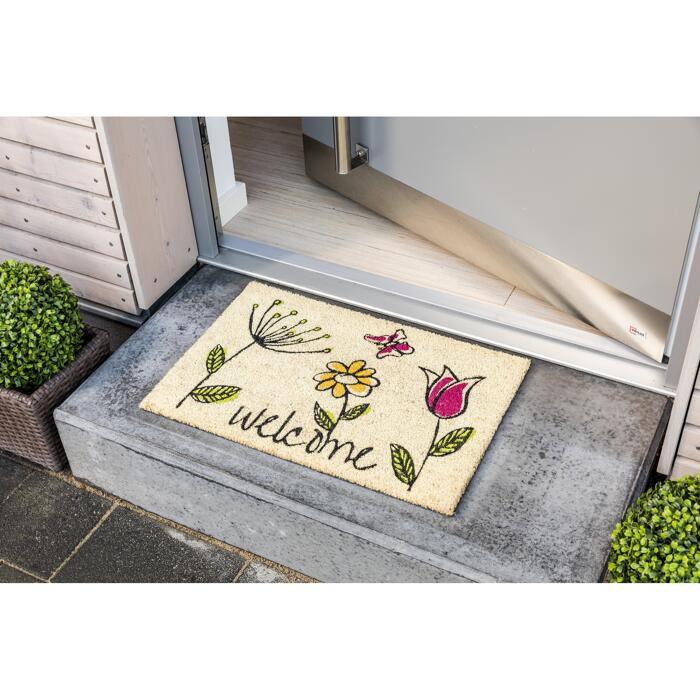 Kokosmatte 'Coco Style' 40 x 60 cm Blumen beige