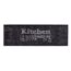 Schwarze Fußmatte mit der Aufschrift "Kitchen" und Küchenutensilien.