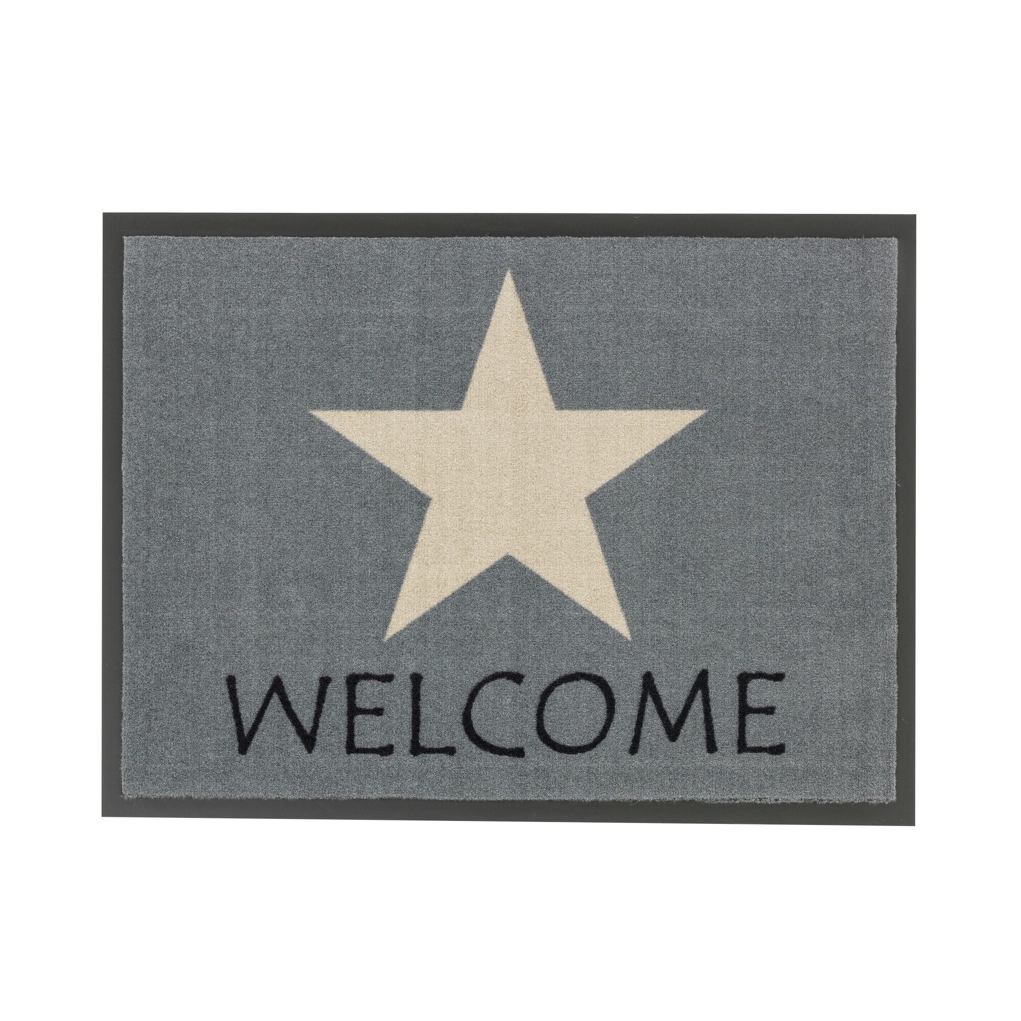 Graue Fußmatte mit Stern und "Welcome"