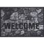 Schwarze Fußmatte mit Steindesign und "Welcome" Schriftzug.