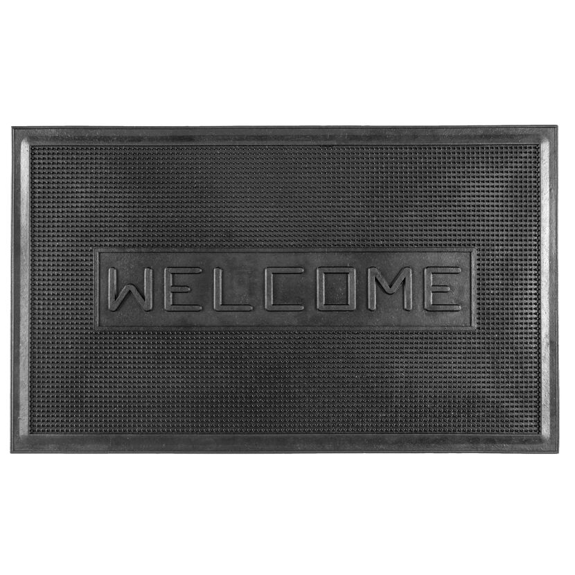 Schwarze Fußmatte mit "WELCOME" Schriftzug