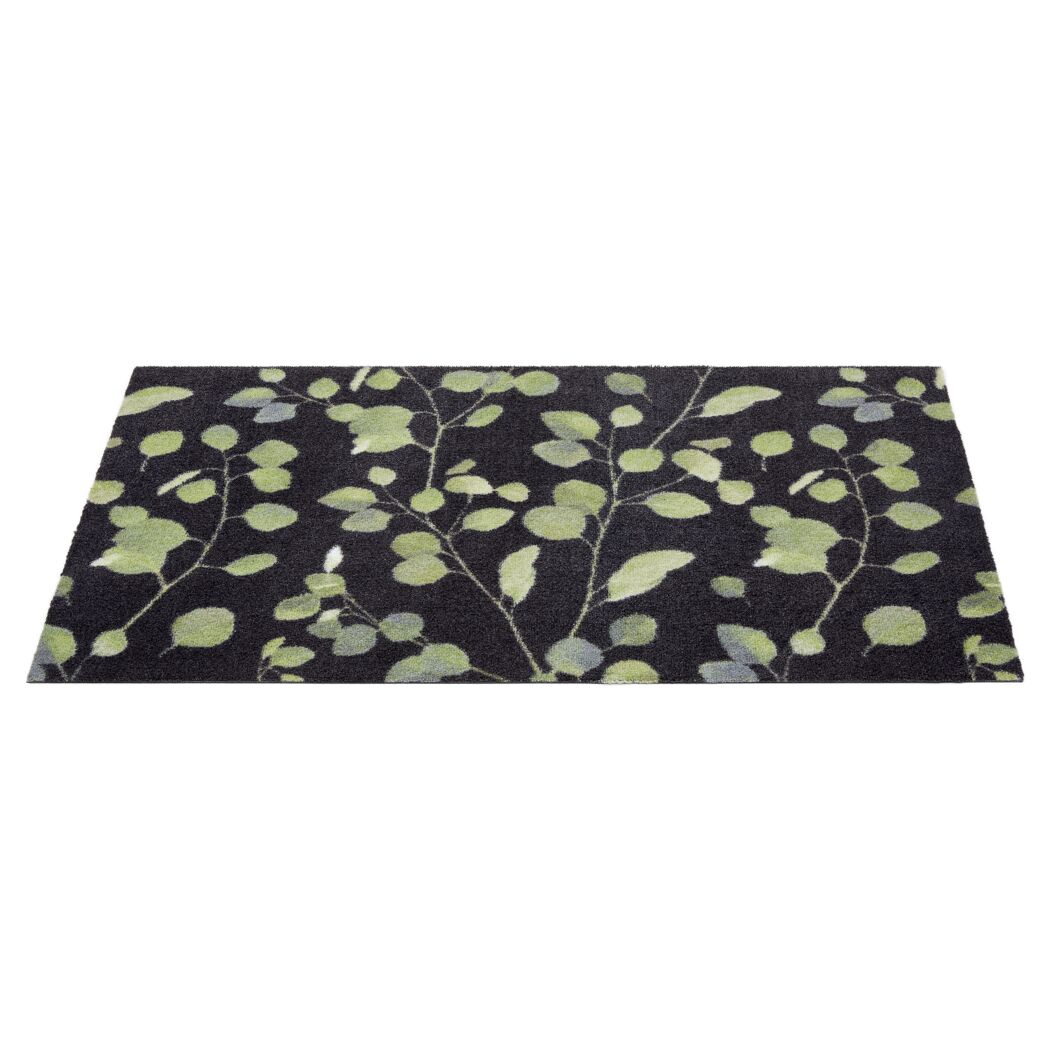 Schwarze Fußmatte Miabella mit Eukalyptus-Muster