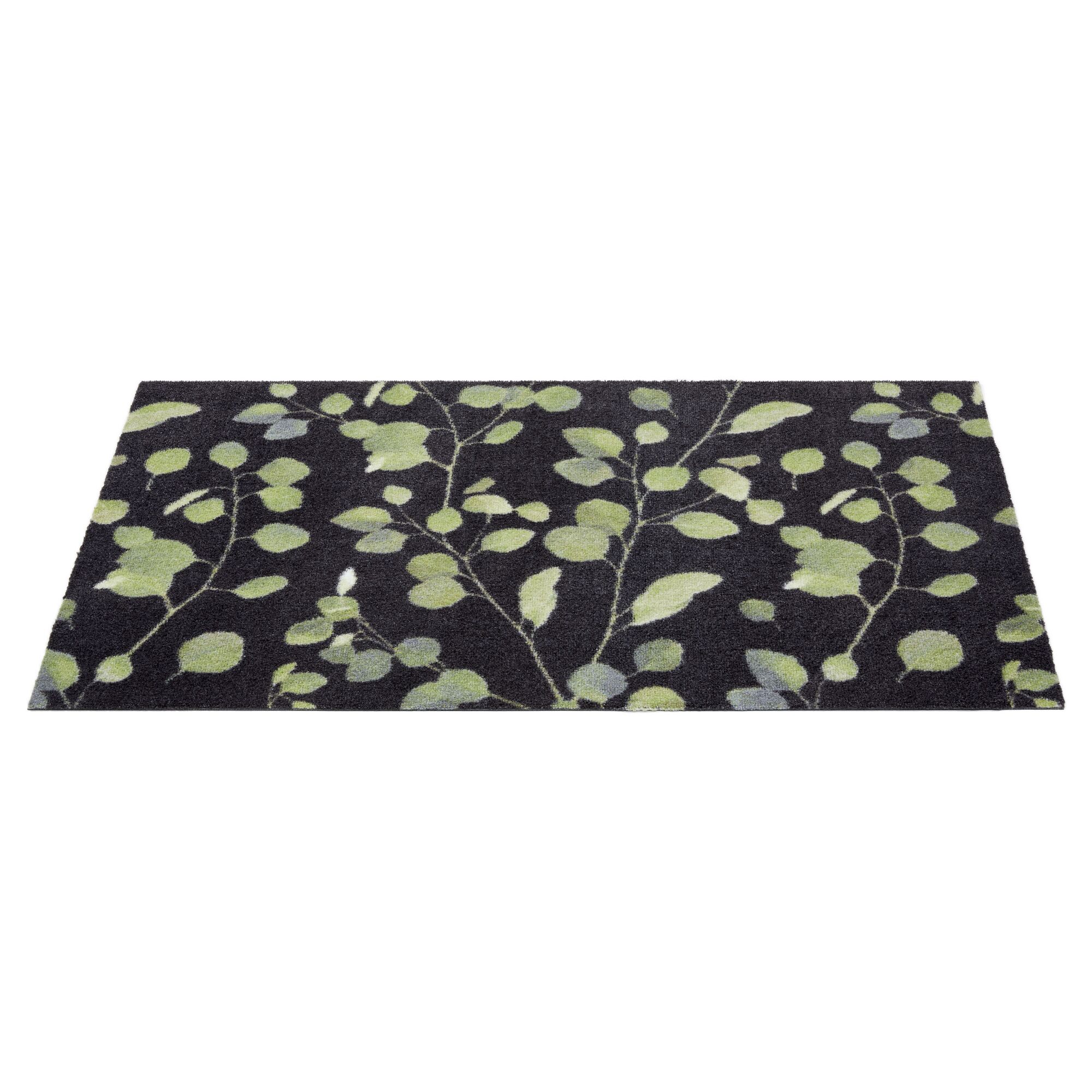 Schwarze Fußmatte Miabella mit Eukalyptus-Muster