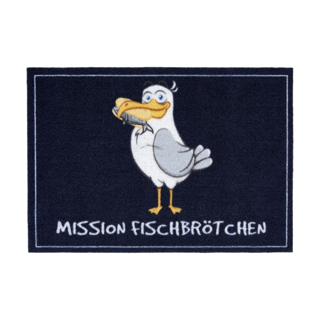 Fußmatte mit Möwe und Fisch, "Mission Fischbrötchen"