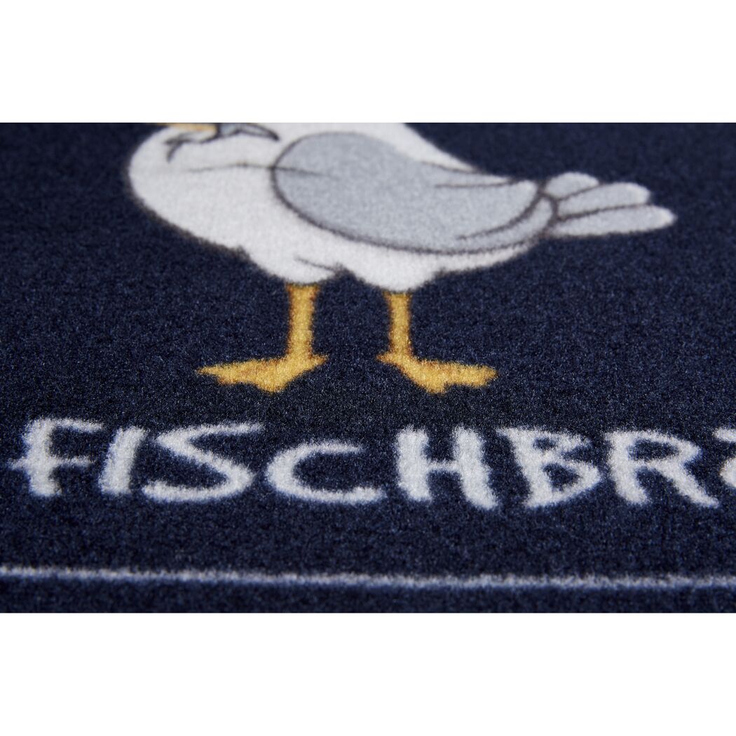 Fussmatte "Fischerboot" mit Möwe blau
