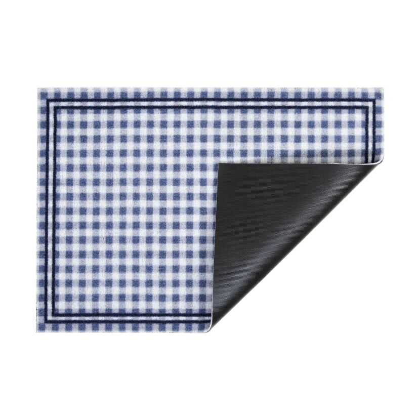 Blau-weiß karierte Fußmatte