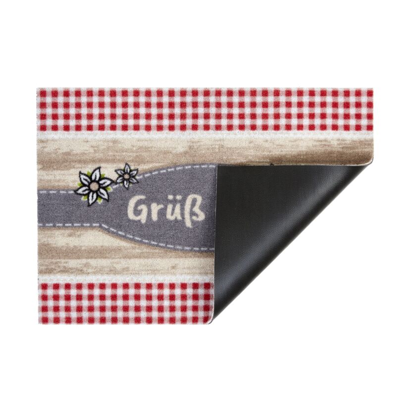 Fußmatte mit Edelweiß und dem Schriftzug "Grüß Gott"