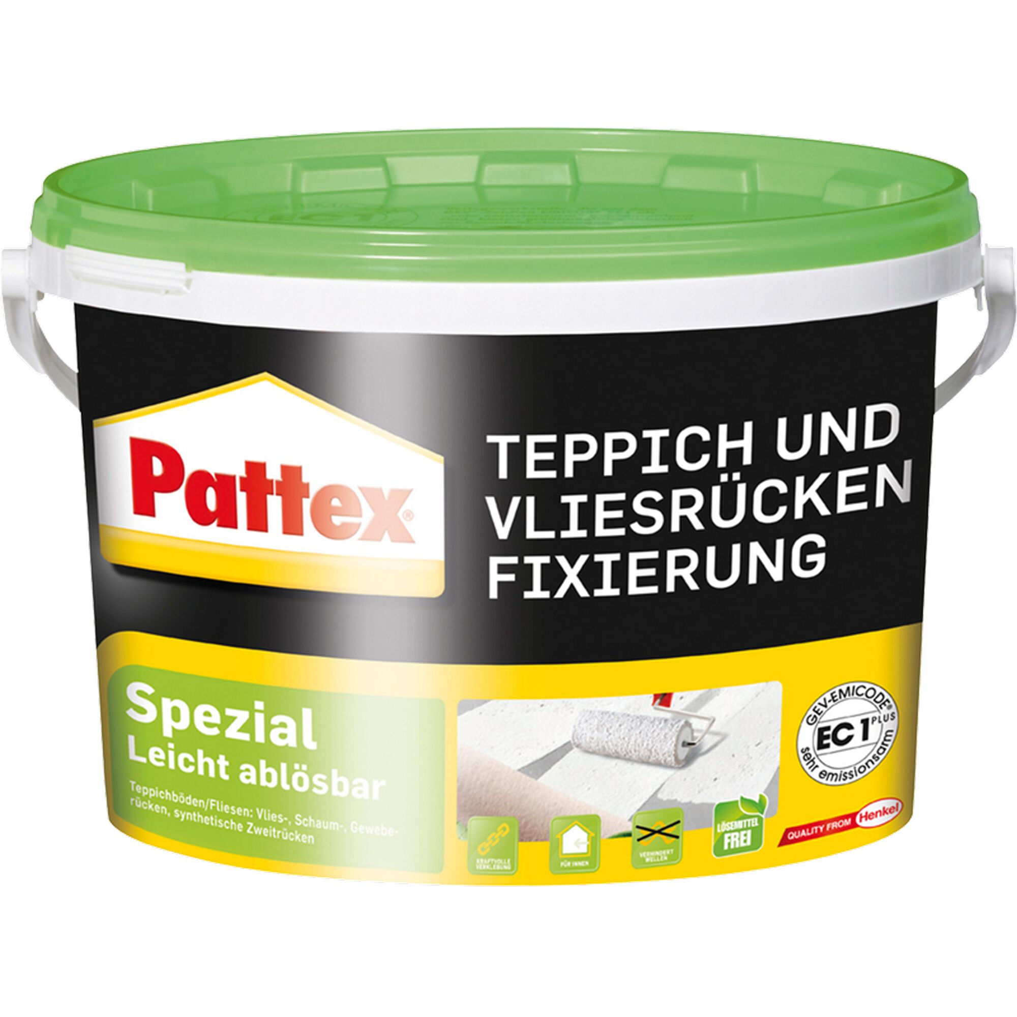 Pattex Teppich und Vliesrücken Fixierung, Eimer mit Kleber und Rolle