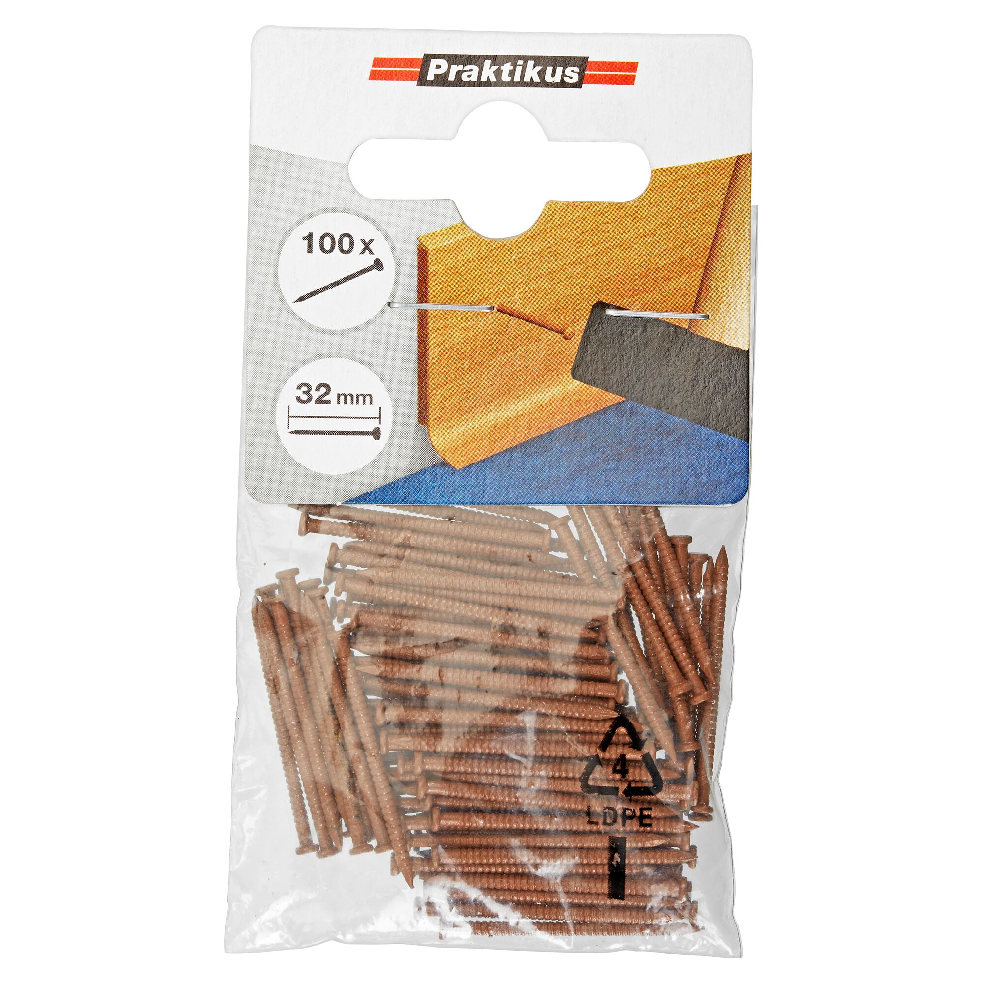 100 Stück Leistenstifte nussbaumfarben, 32 mm