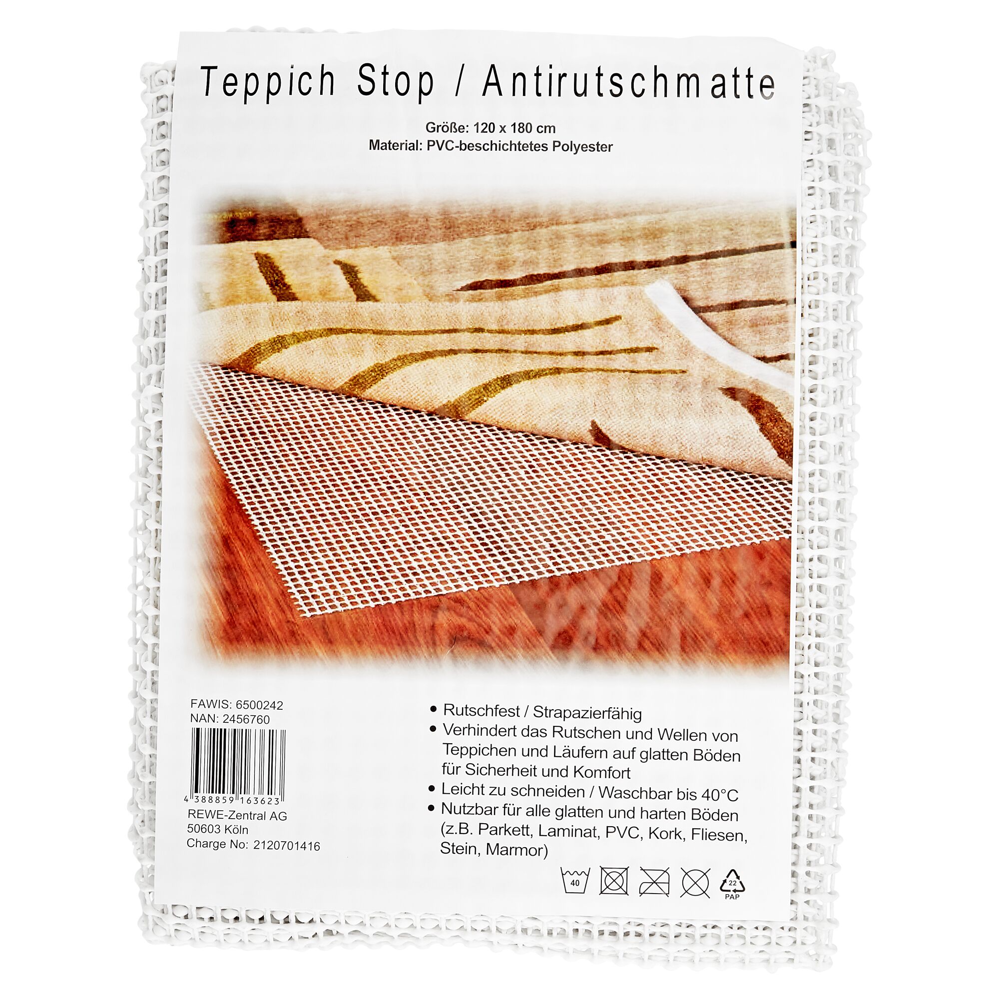 weiße Antirutschmatte unter einem Teppich