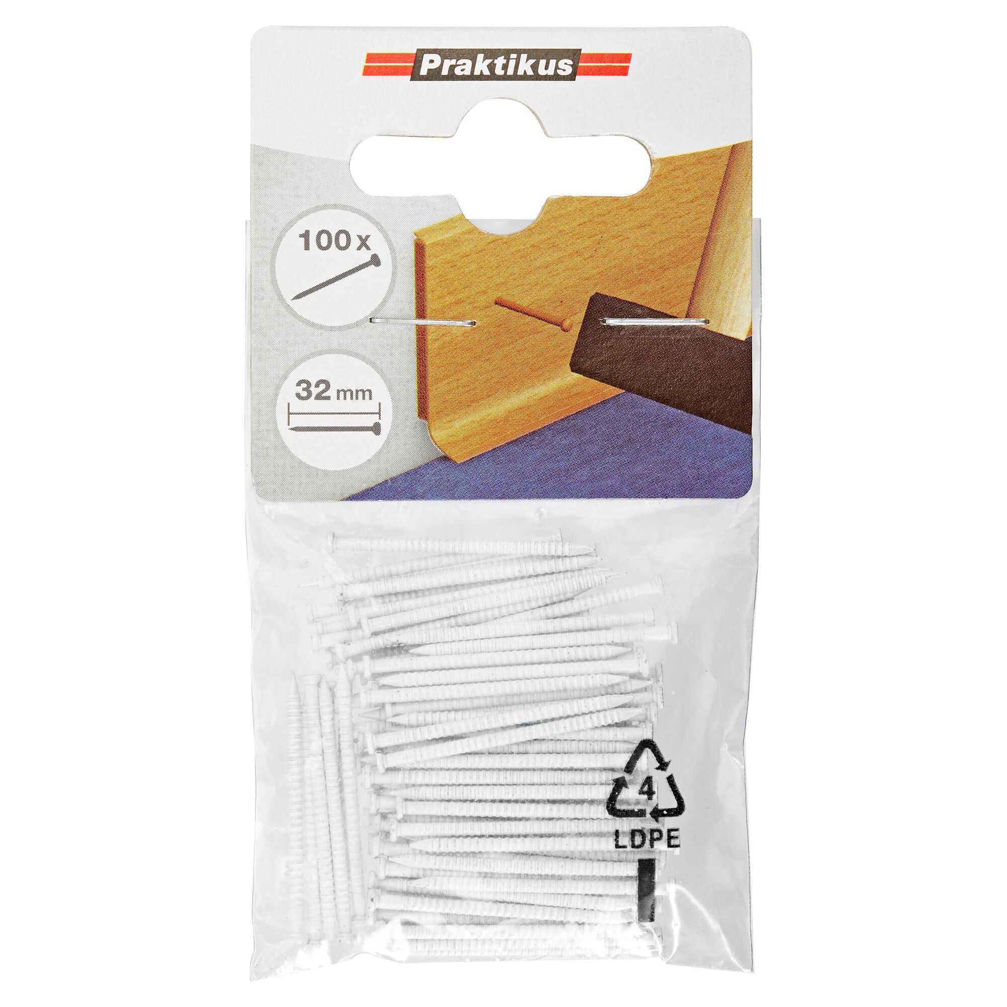 100 Stück weiße Leistenstifte 32 mm von Praktiker