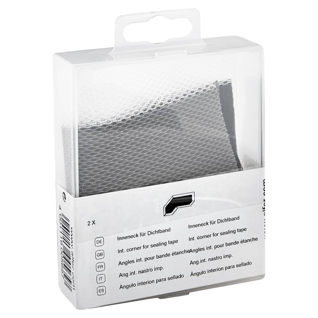 Zwei graue Innenecken für Dichtband in durchsichtiger Verpackung
