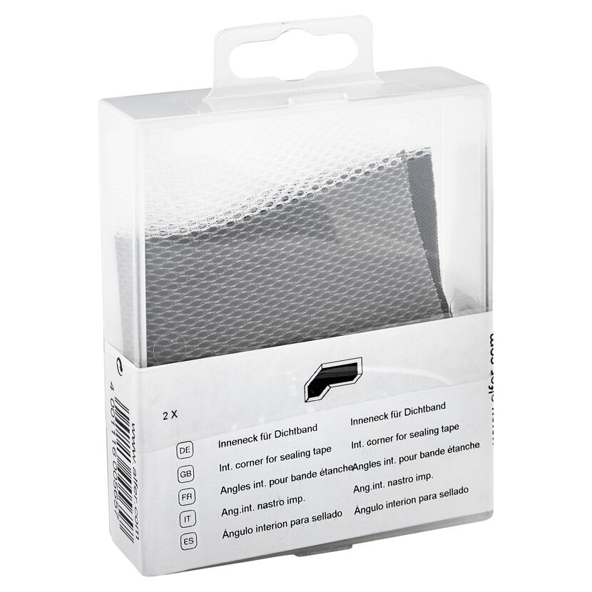 Zwei graue Innenecken für Dichtband in durchsichtiger Verpackung