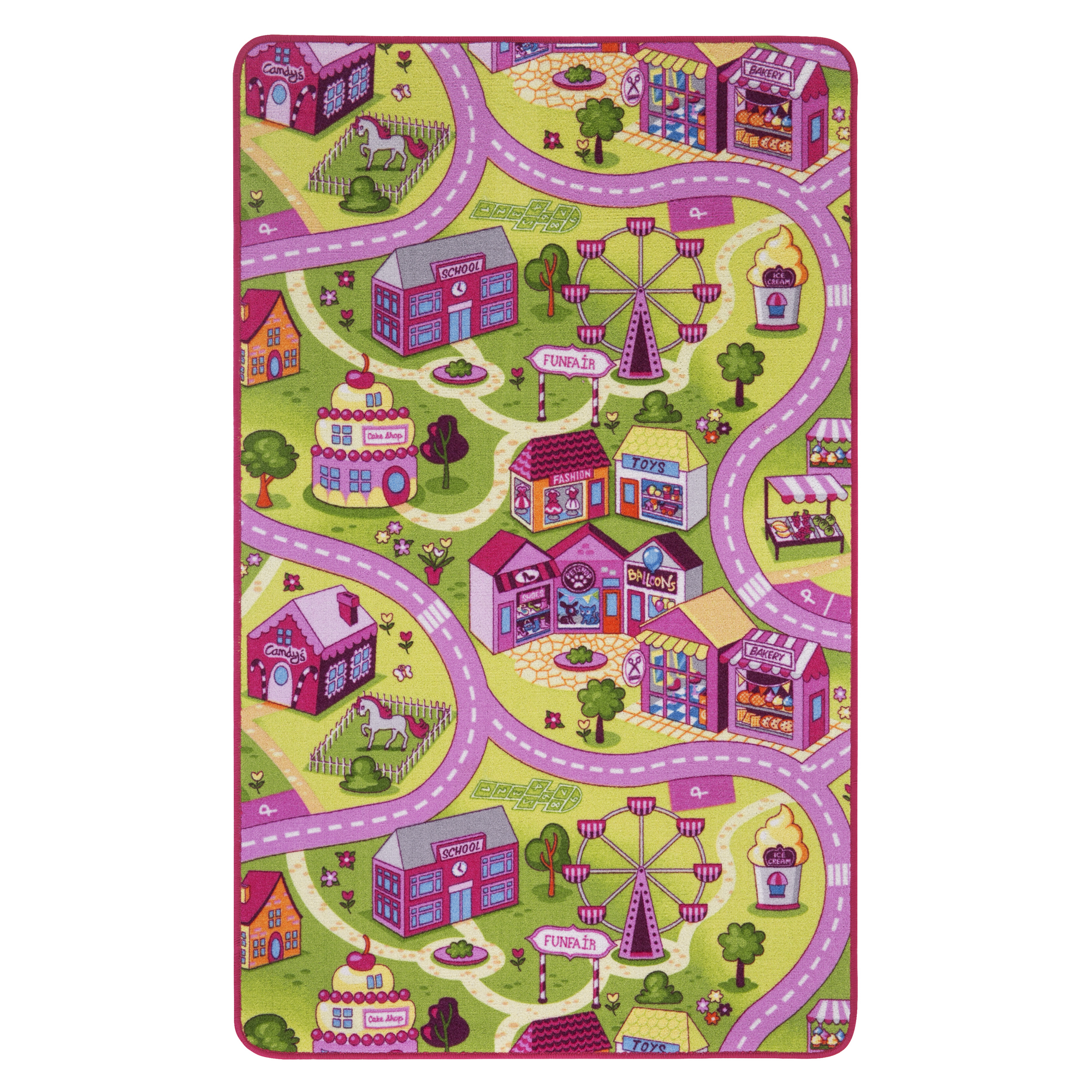 weich & strapazierfähig Kinderteppich in Pink/Rosa umweltschonend produziert andiamo Straßenteppich Spielteppich Sugar Town Größe:200 x 200 cm