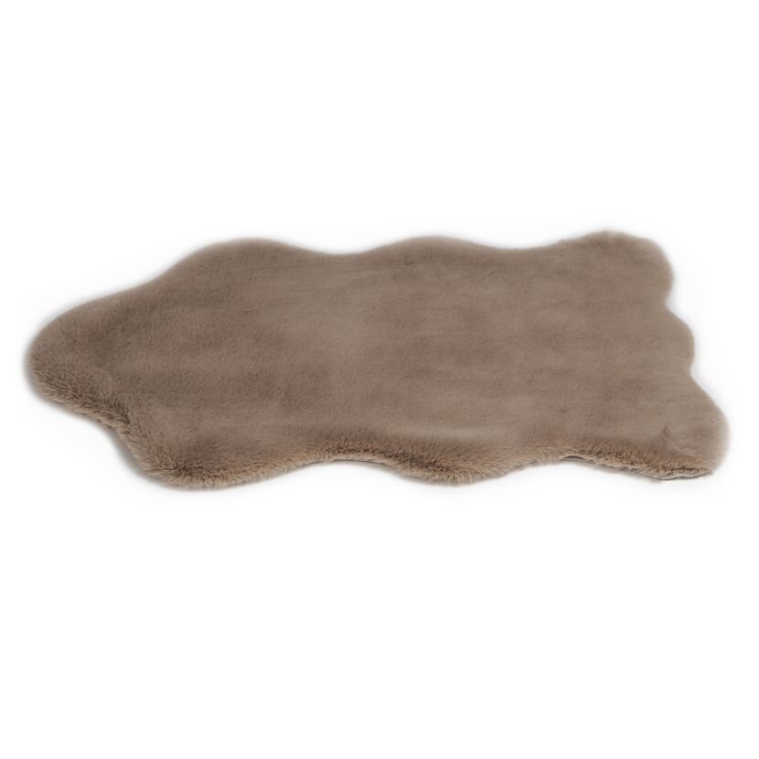 Flauschiger, taupefarbener Kunstfell-Teppich