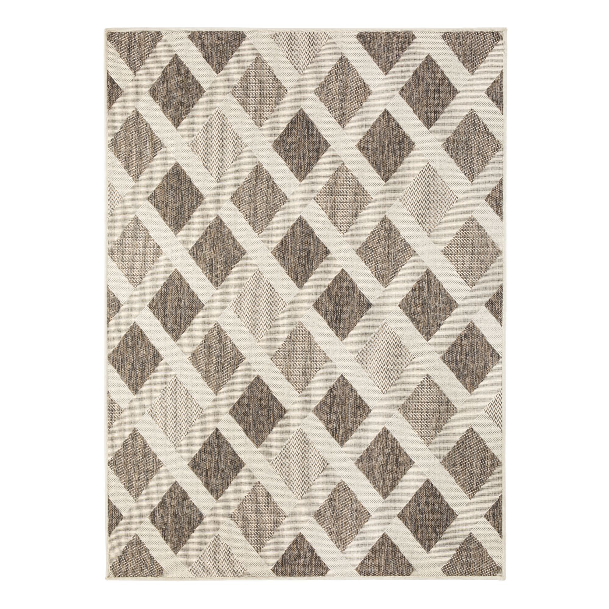 Beiger Teppich mit braunem Rautenmuster