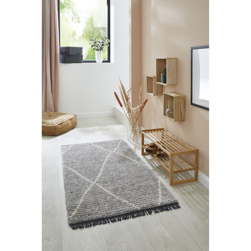 Hochflor Teppich Ovada in hellgrau