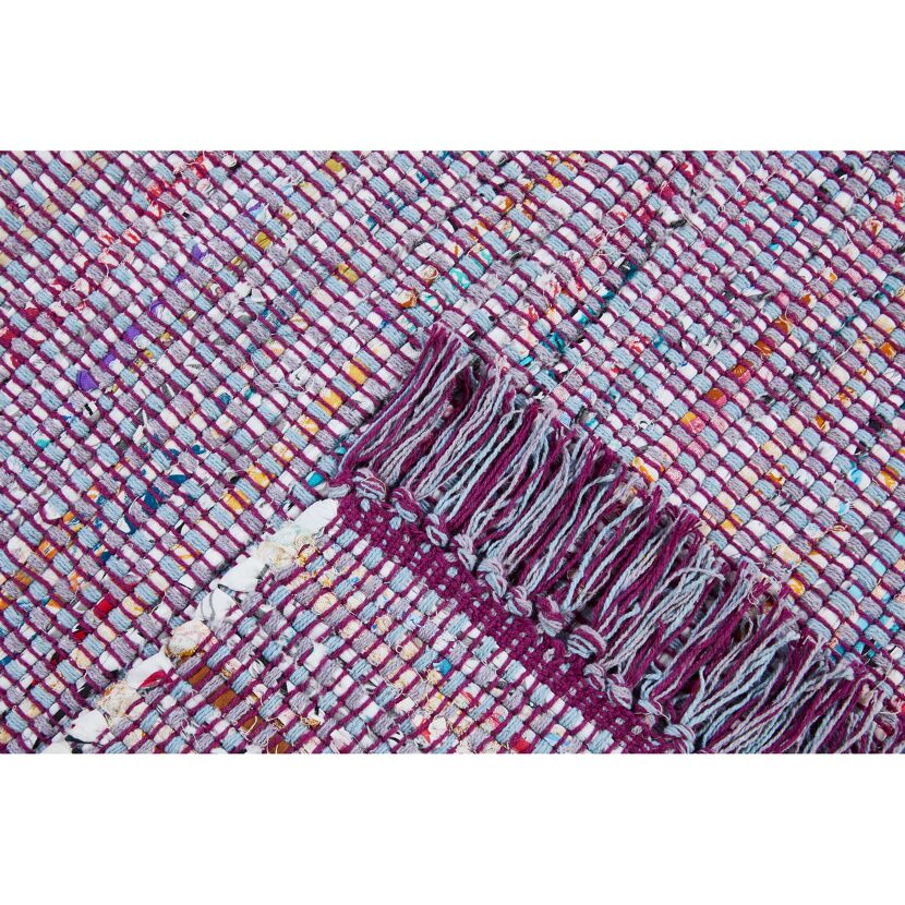 Webteppich Frida aubergine und hellblau mit Fransen