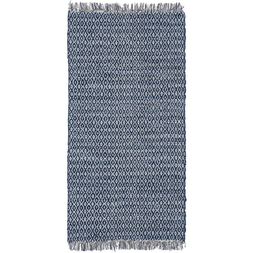 Blauer Teppich 'Salbu' mit weißem Rautenmuster