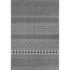 Grauer Teppich mit geometrischem Muster.