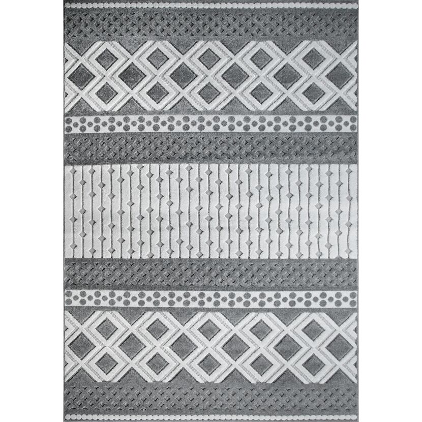 Grauer Teppich Layton mit geometrischem Muster.