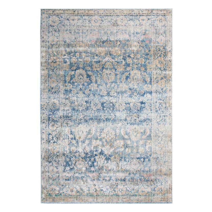 Blau-beiger Teppich Bella