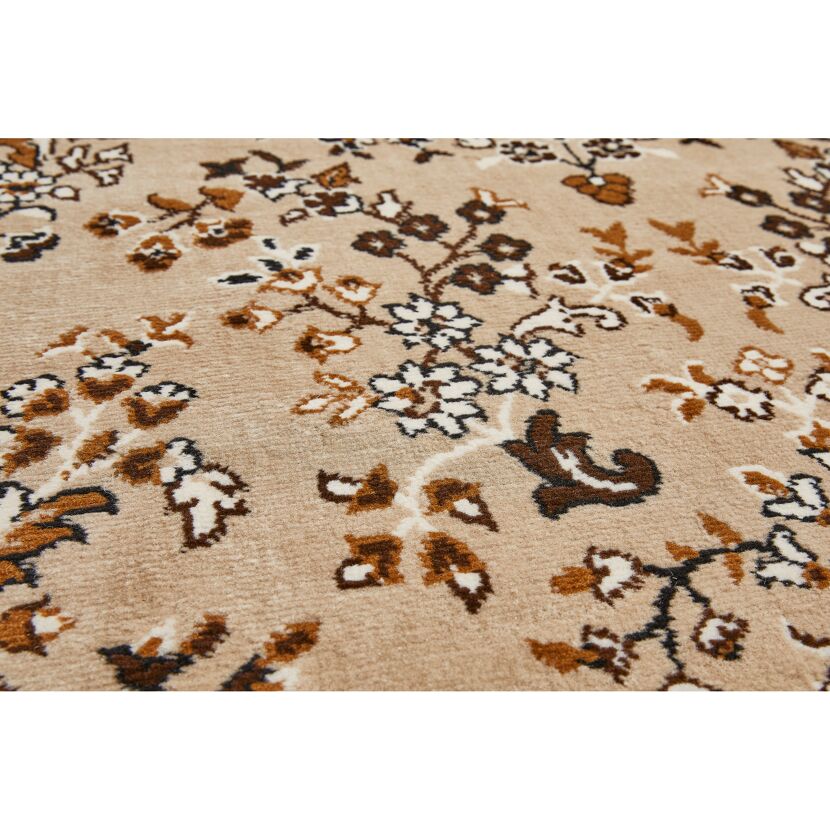 Beiger Teppich Ottavio mit braunem und weißem Blumenmuster