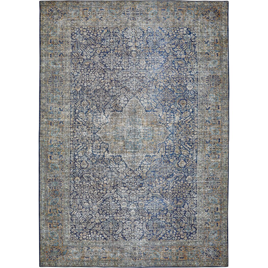 Blau-gelber Teppich mit Muster