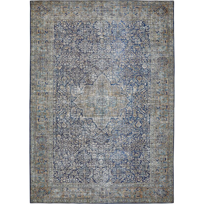 Blau-gelber Teppich mit Muster