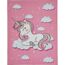 Rosa Teppich mit liegendem Einhorn und Wolken