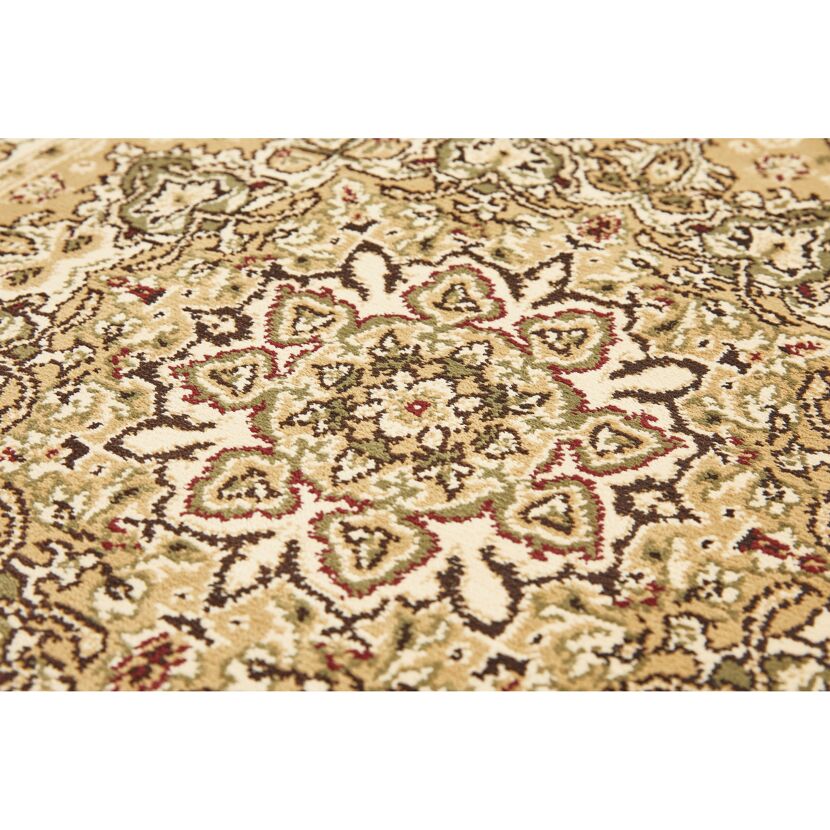Teppich cremefarben mit rotbraunem und grünen Muster