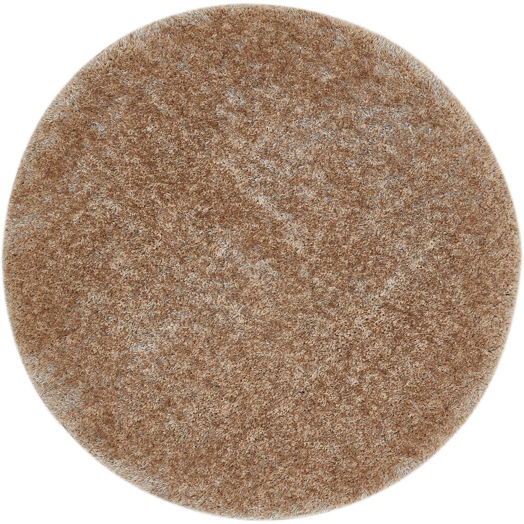 Runder, taupefarbener Hochflor-Teppich