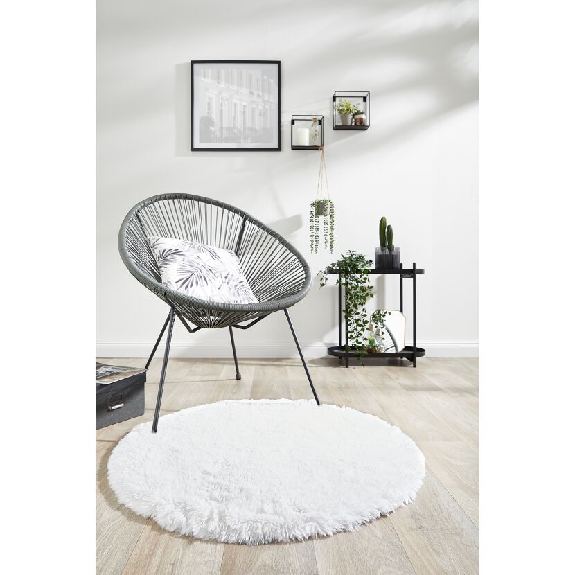 Weißer runder Hochflor-Teppich Nael