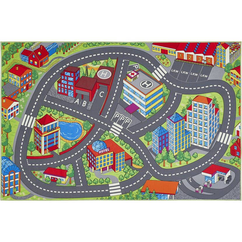 Spielteppich mit Straßen und Häusern
