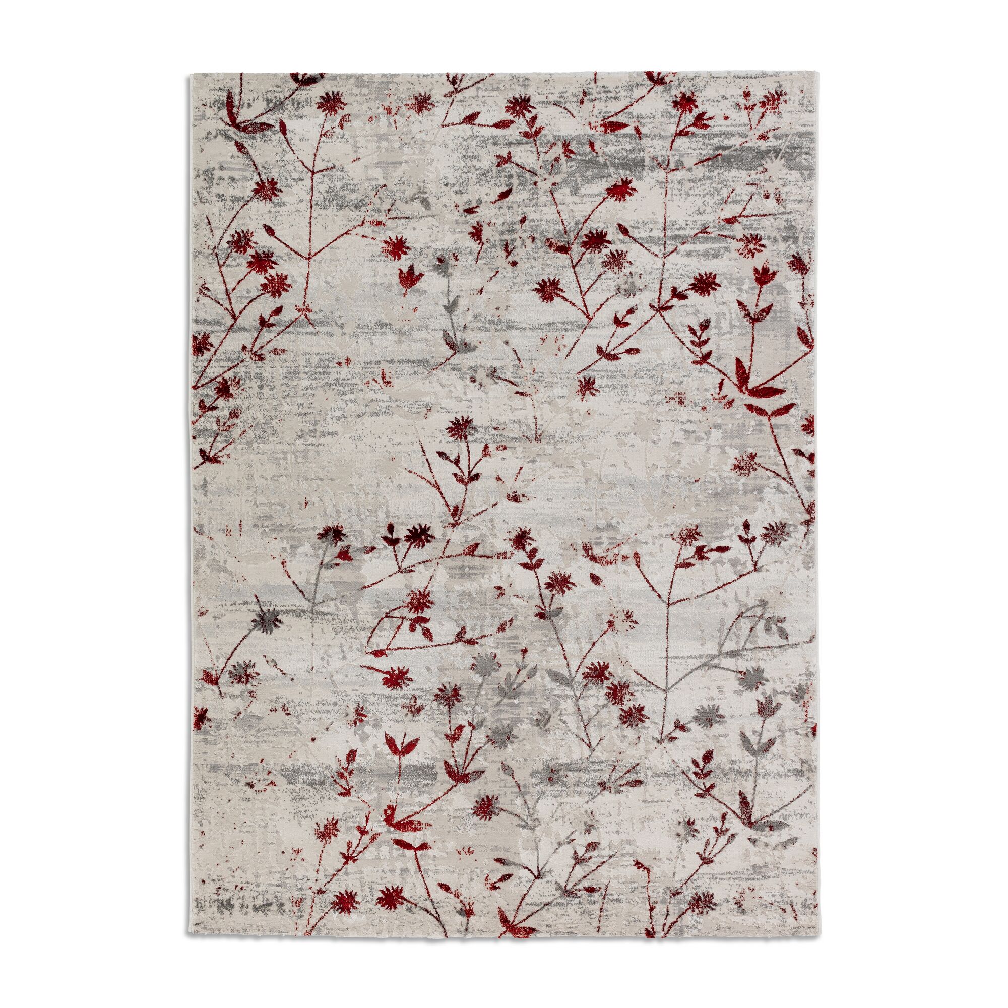 Heller Teppich mit rotem Blumenmuster