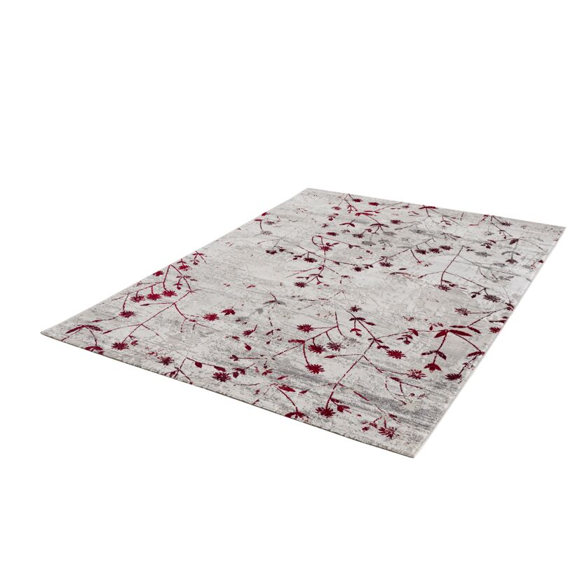 Beiger Teppich mit rotem Blumenmuster