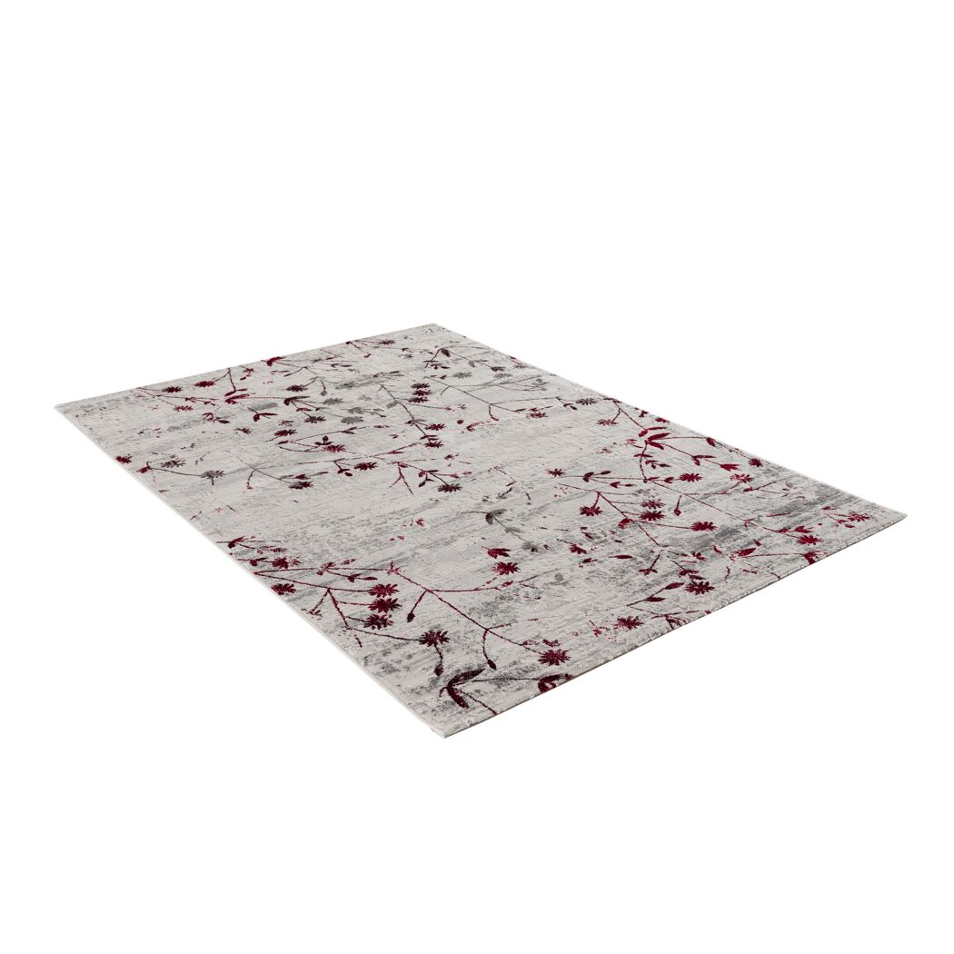 Beiger Teppich mit rotem Blumenmuster