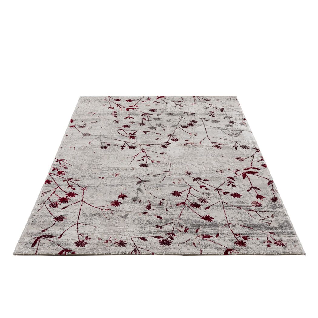 Beiger Teppich mit rotem Blumenmuster