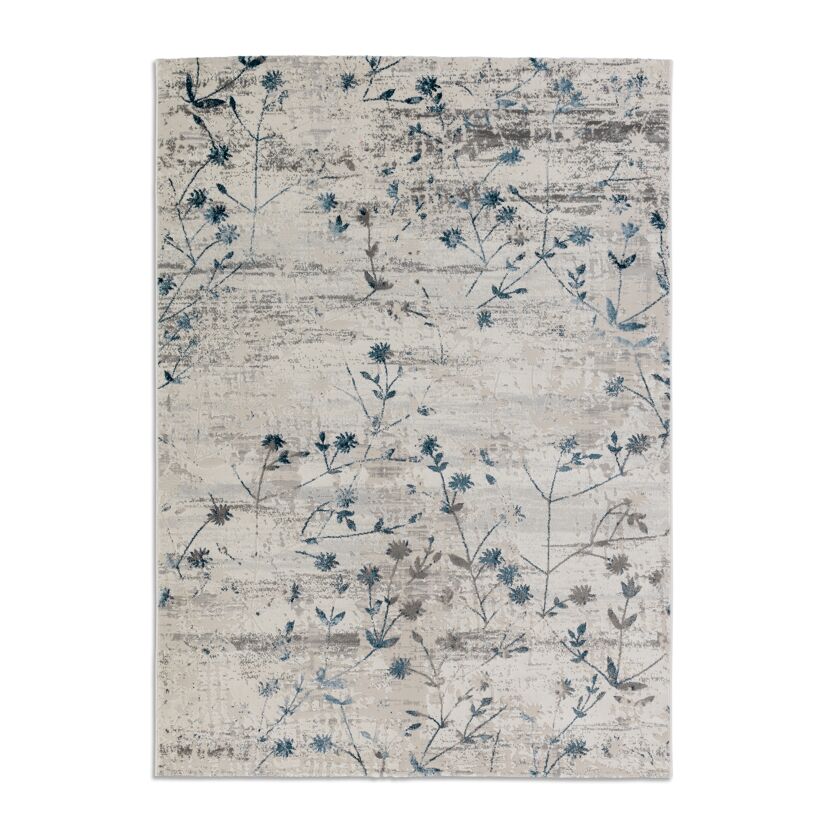 Beiger Teppich mit blauem Blumenmuster