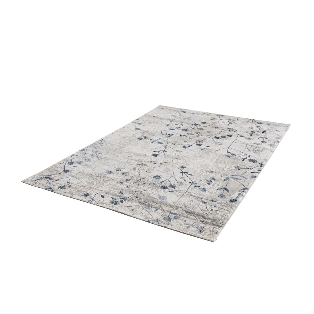 Beiger Teppich mit blauem Blumenmuster