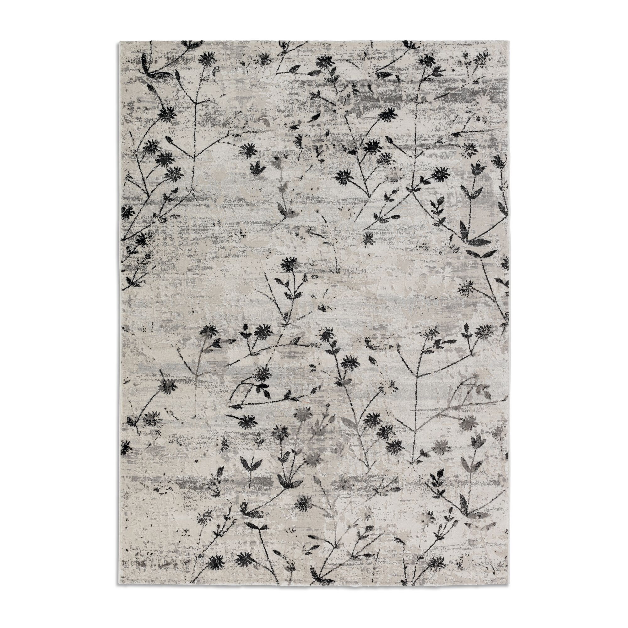 Beiger Teppich mit schwarzem Blumenmuster