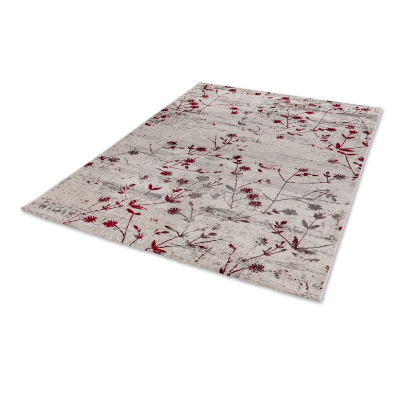 Beiger Teppich mit rotem Blumenmuster