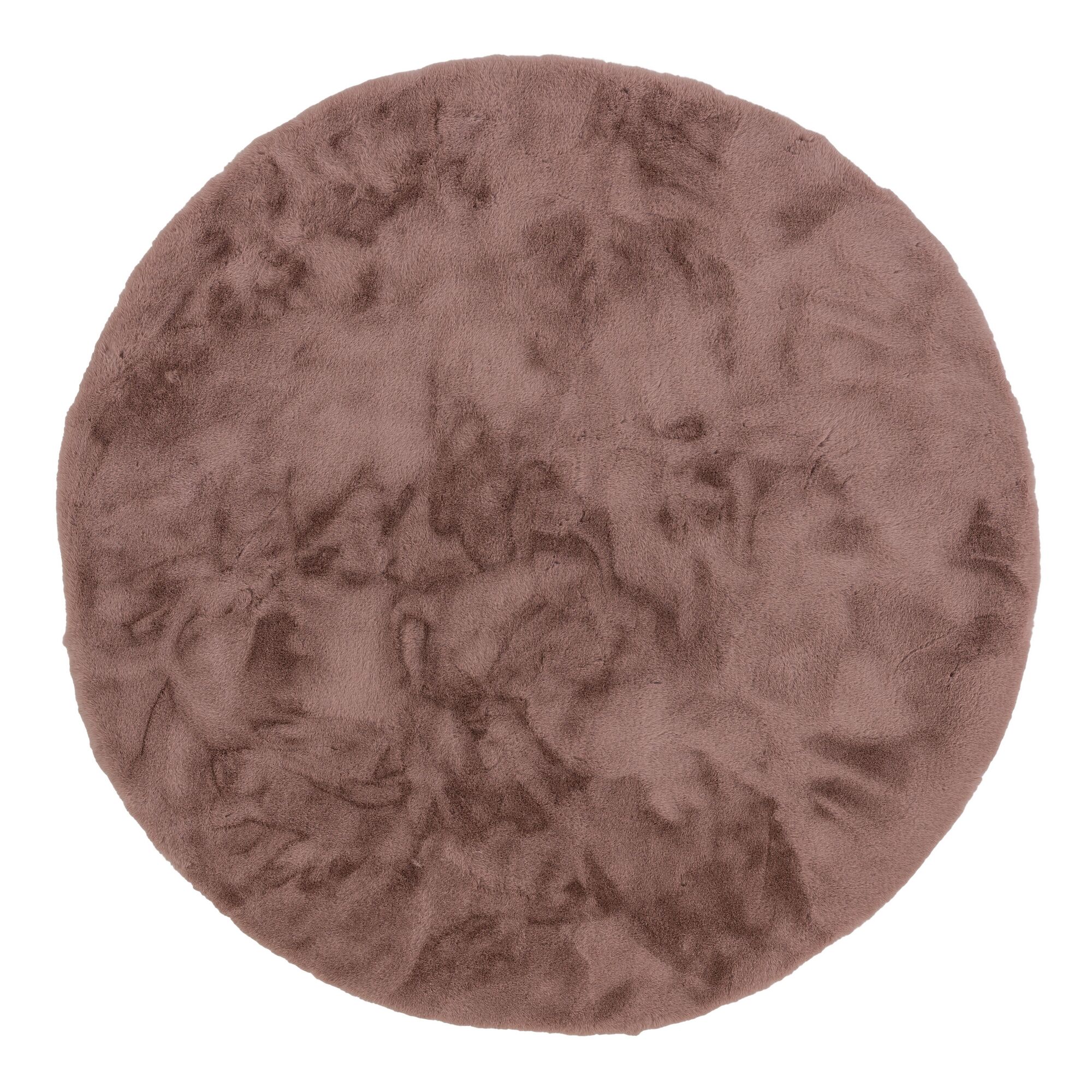 Runder, brauner Kunstfell-Teppich