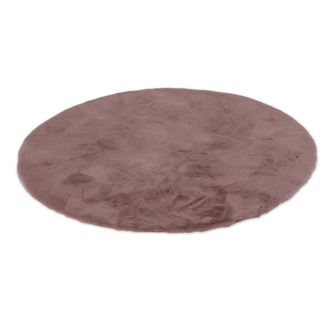 Runder, altrosa Kunstfell-Teppich