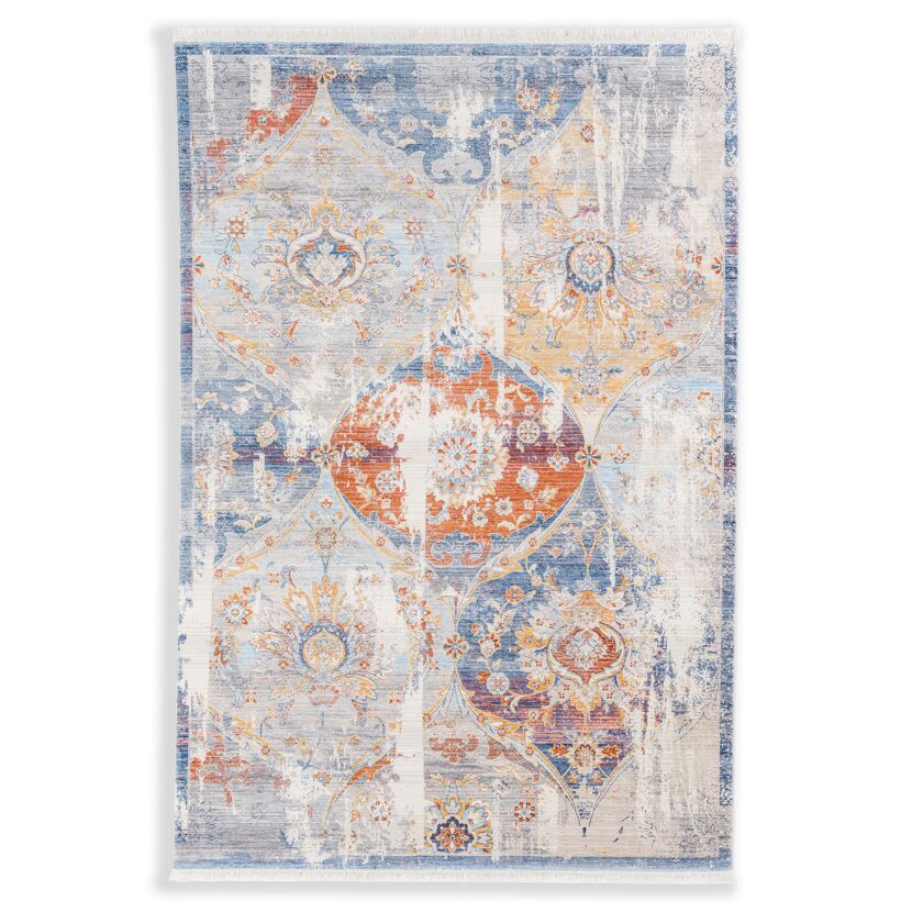 Blau-beiger Orientteppich mit Ornamenten