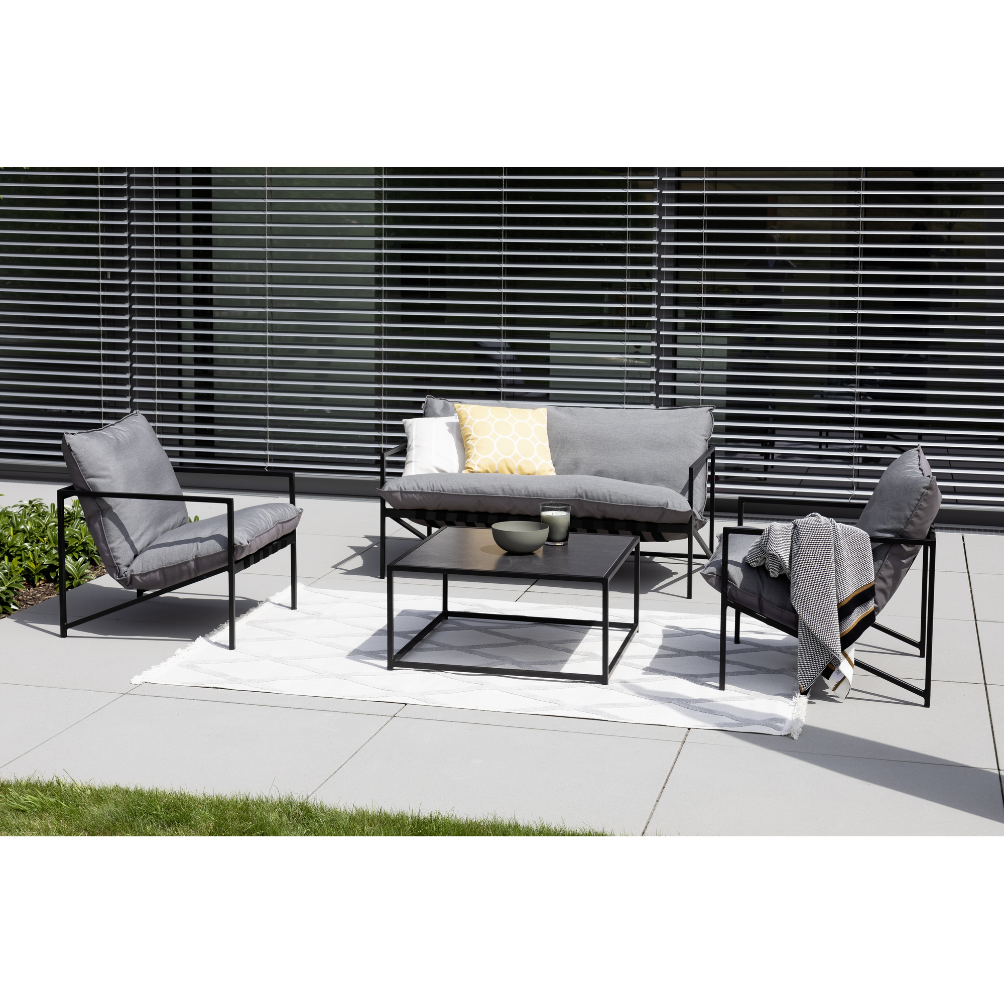 In-& Outdoor-Teppich 'Summer' grau Rautenstreifen 80 x 150 cm