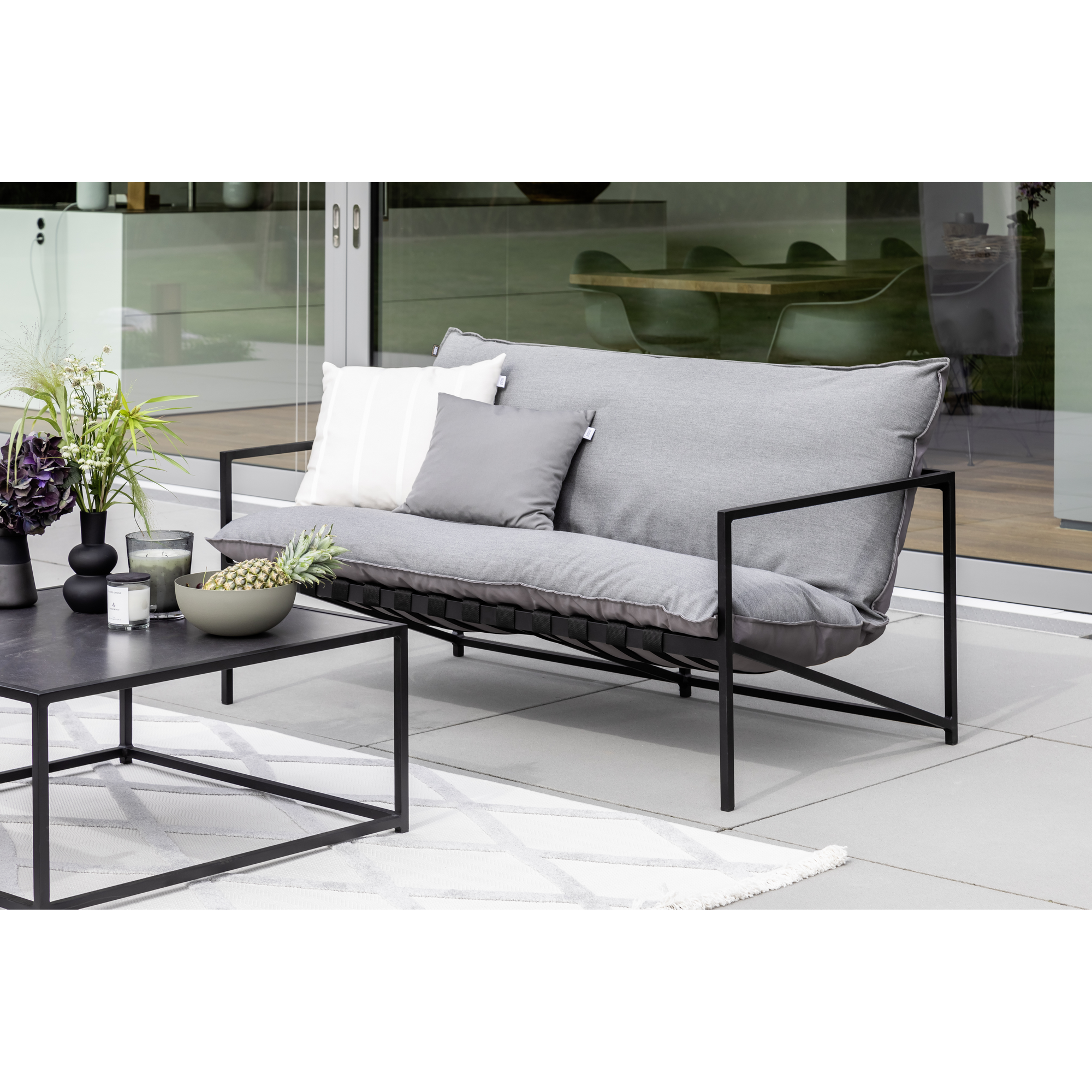 In-& Outdoor-Teppich 'Summer' grau Rautenstreifen 80 x 150 cm
