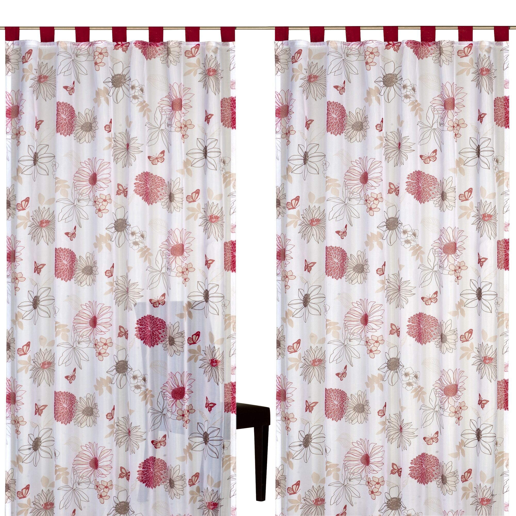 Gardinen mit Blumenmuster und Schmetterlingen