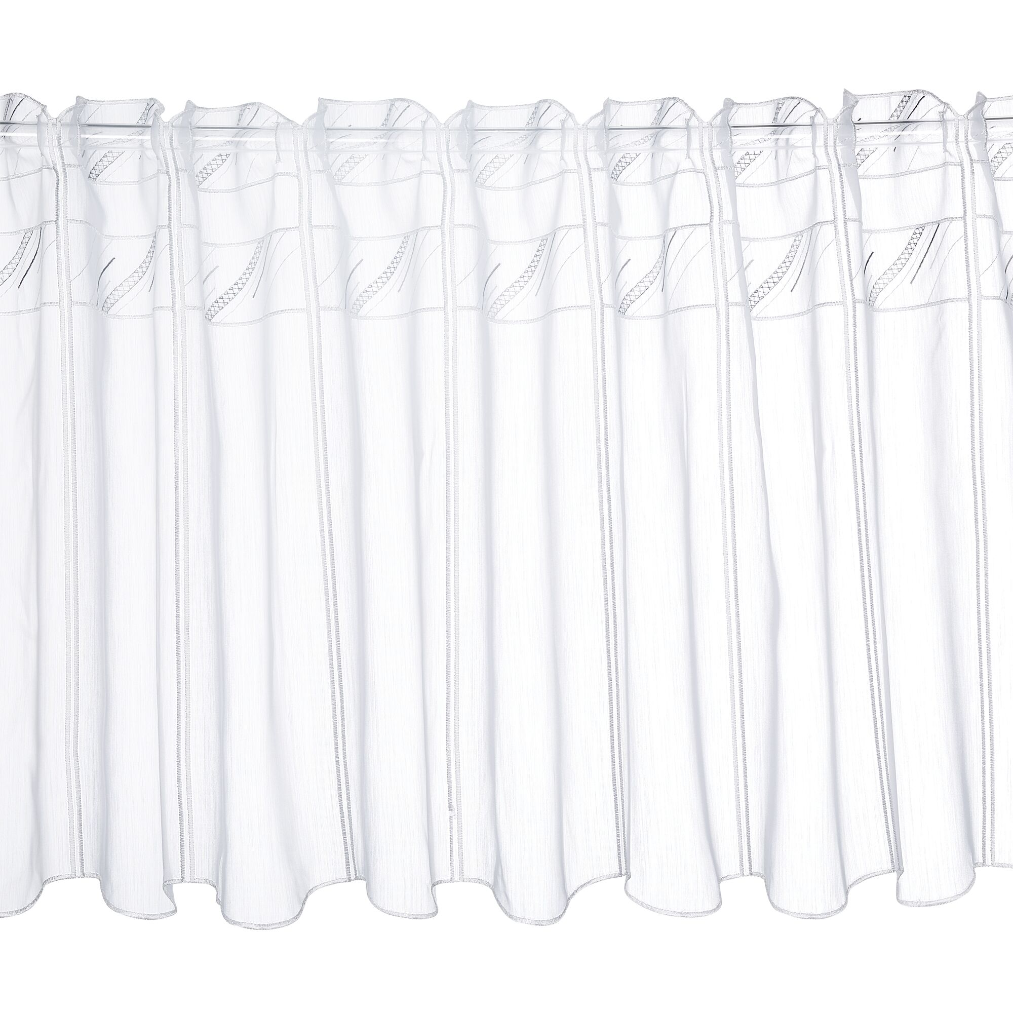 Weißer Stores mit silberner Stickerei