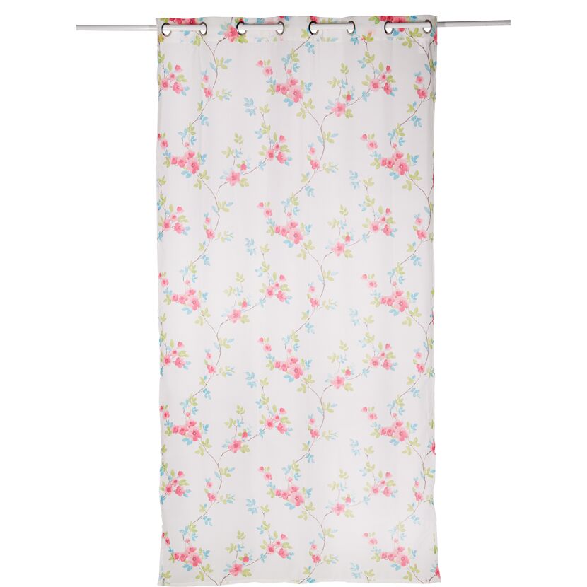 Gardine mit rosa Blüten